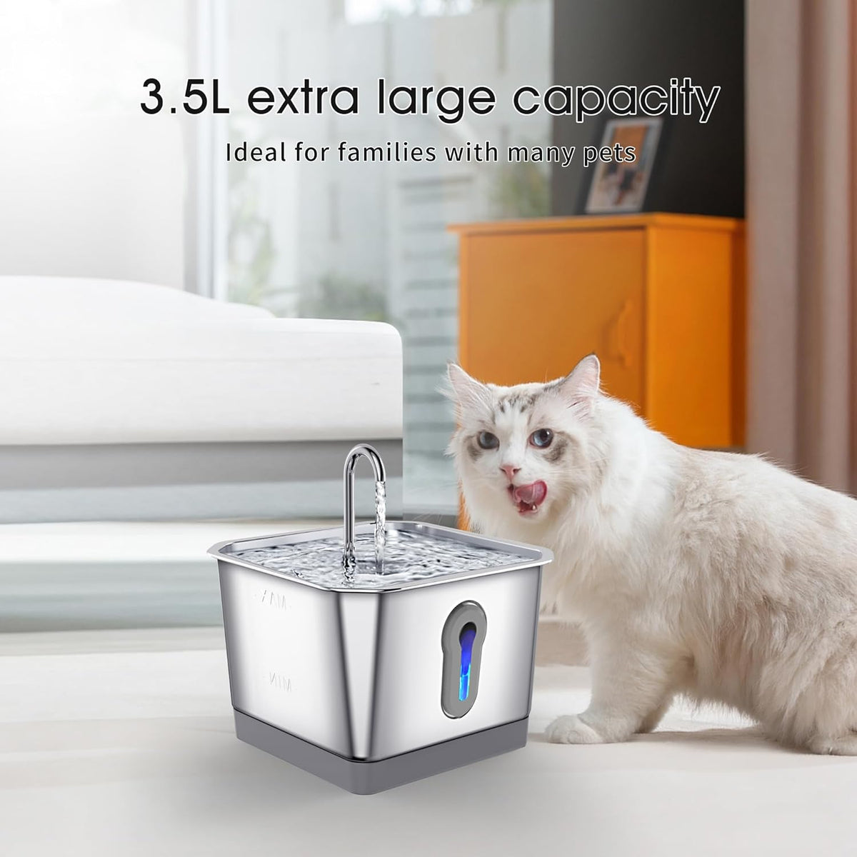 3.5L Stainless Steel Cat Water Fountain with Motion Sensor E5559