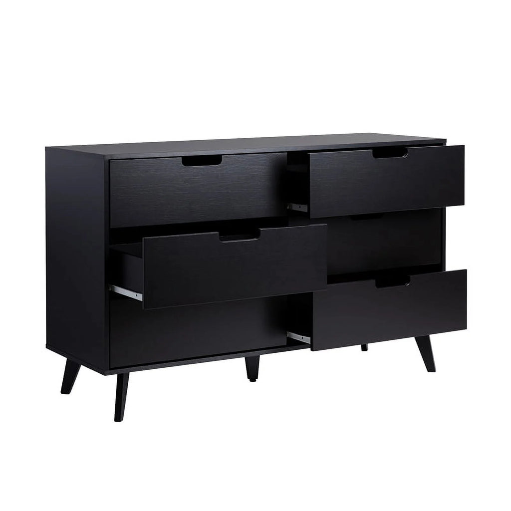 Black 6 Drawer Wood Dresser A9018