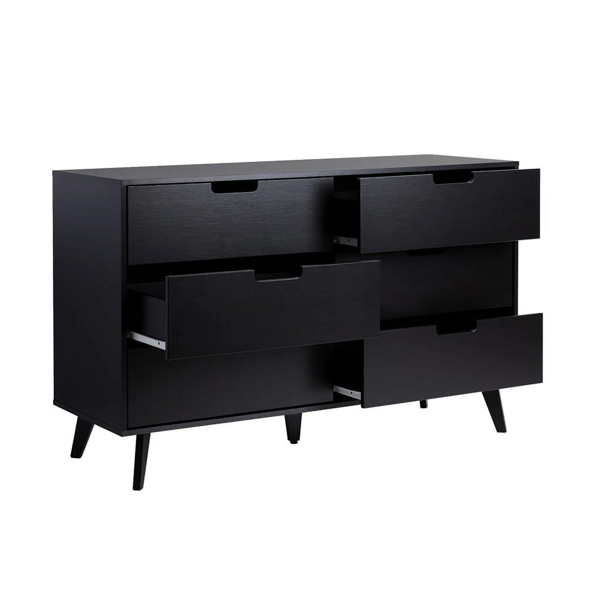 Black 6 Drawer Wood Dresser A9018