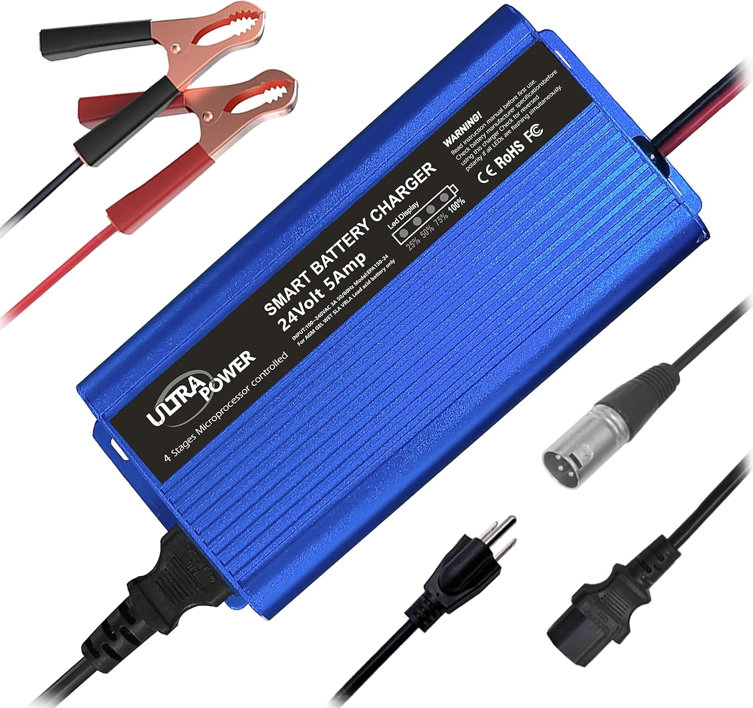 24 Volt 5-Amp Smart Battery Charger Maintainer Desulfator with I/O Switch M23037