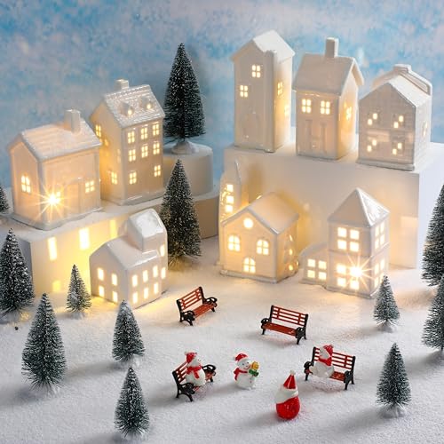 29 Pcs Ceramic Christmas Village Set with LED Houses C266554