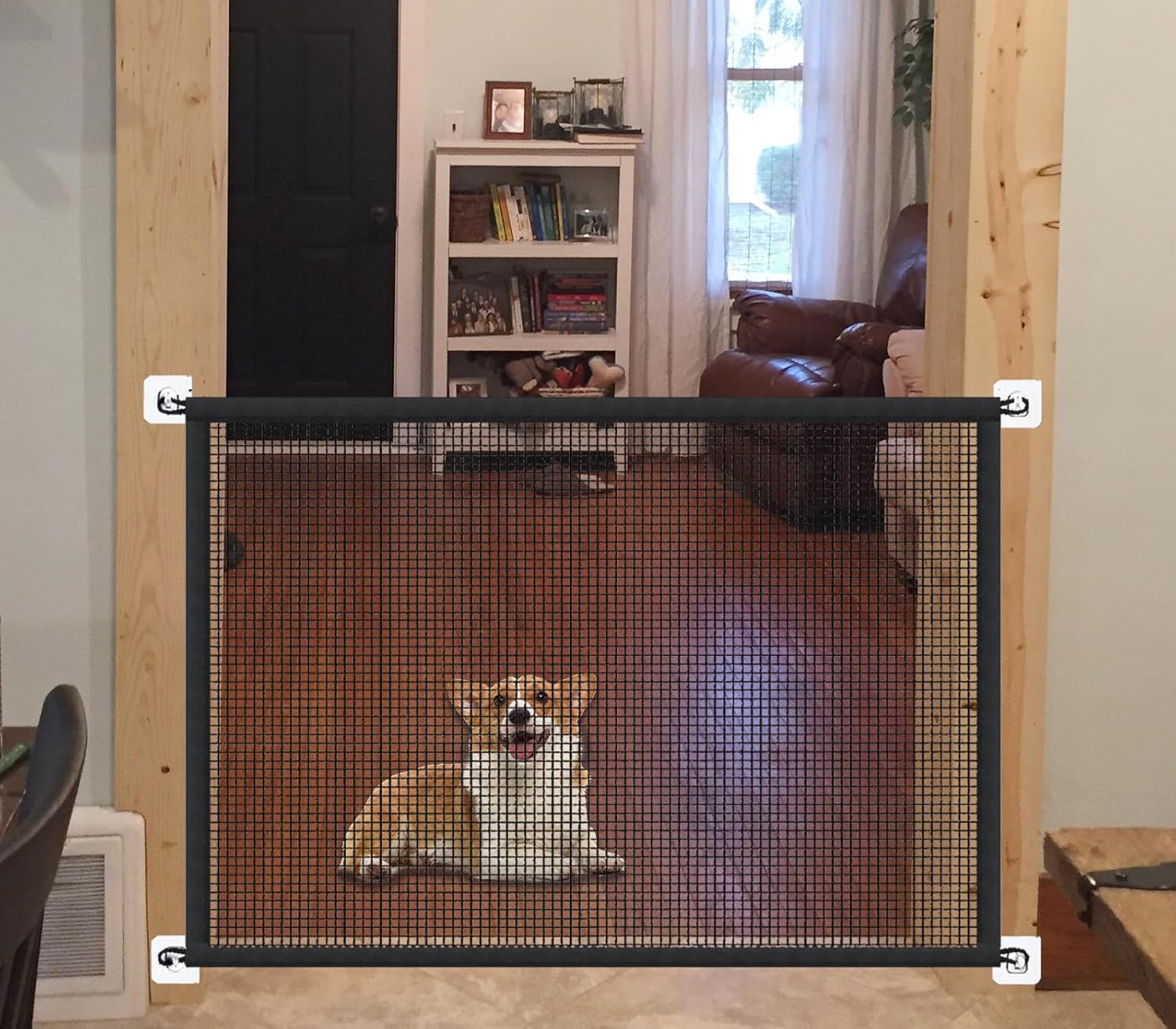 Portable Mesh Pet Gate, 43.5" W x 31" H, 6 Hooks Z480890