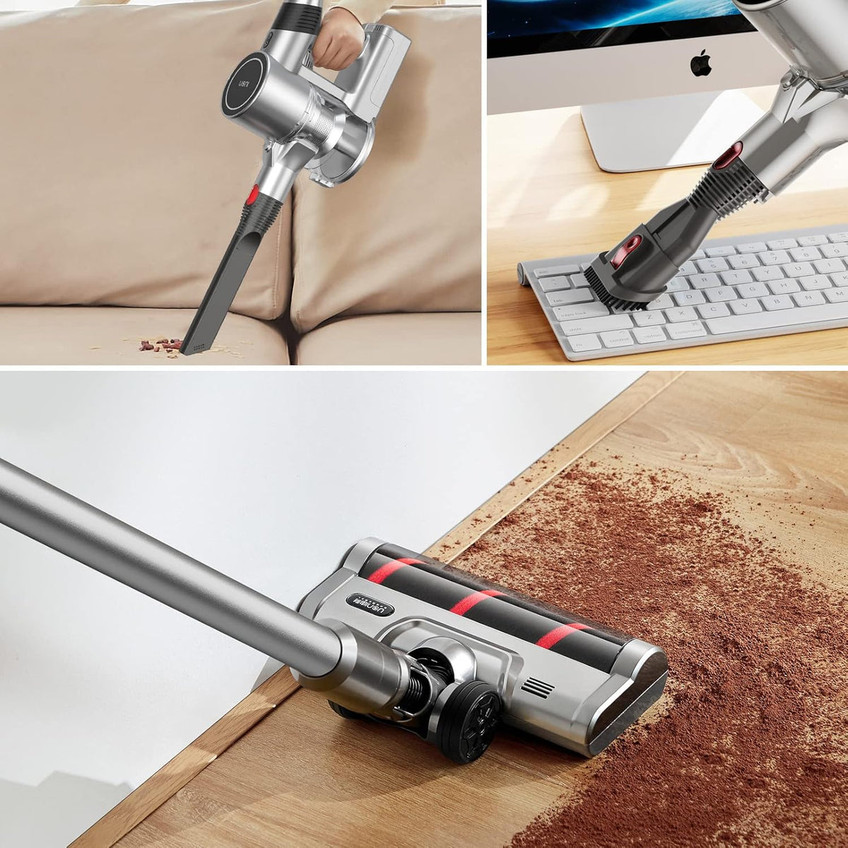 Cordless Stick Vacuum Cleaner 28KPA 3 in 1 Lightweight with LED Headlights Detachable Battery G9613