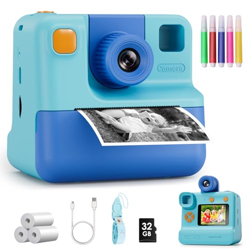 Blue FHD Selfie Digital Video Camera with 3 Rolls Print Paper & 32G Card K731