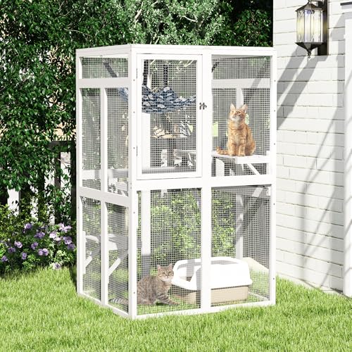 White Wooden Cat Enclosure with 3 Platforms M25987