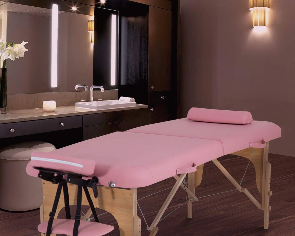 Portable Massage Table 73” L 28”W Height Adjustable with Bolsters Carry Case 2 Fold Black X641619