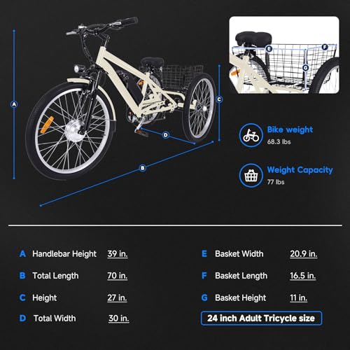 24"&26" 3 Wheel Mountain Electric Bicycle with Basket B60555