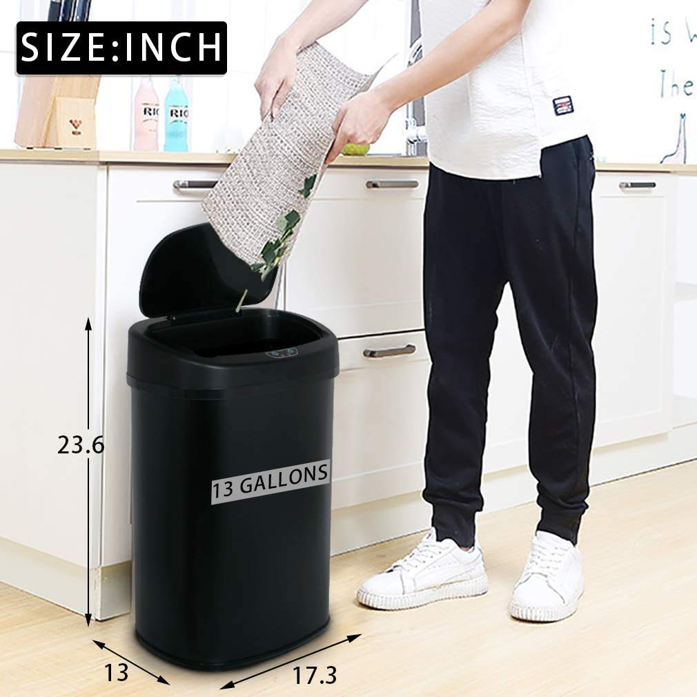 13 Gallon Black Stainless Steel Trash Can with Lid R864