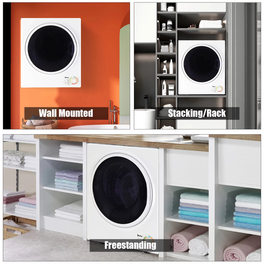 Portable 850W 1.6cu ft Front Load Electric Clothes Dryer with Stainless Steel Tub, White P164471