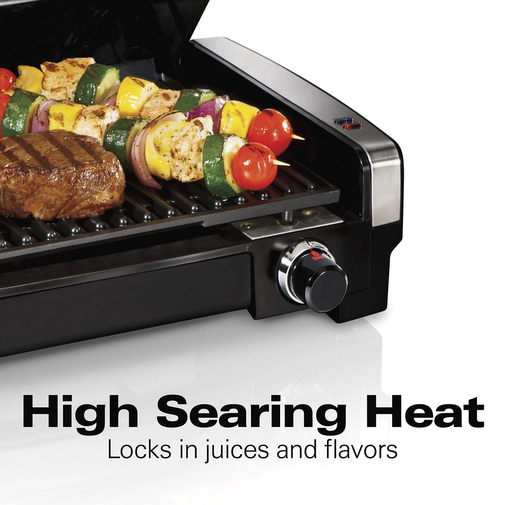 Electric Indoor Searing Grill with Adjustable Temperature Control, Removable Nonstick Grate, 118 sq. in. Surface, Stainless Steel F35669