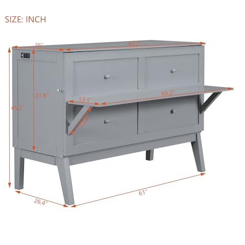Gray Queen Size Wood Murphy Bed I439