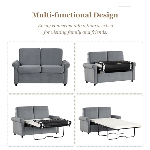 Gray Pull Out Sofa Bed with Twin Size Mattress Pad K622167