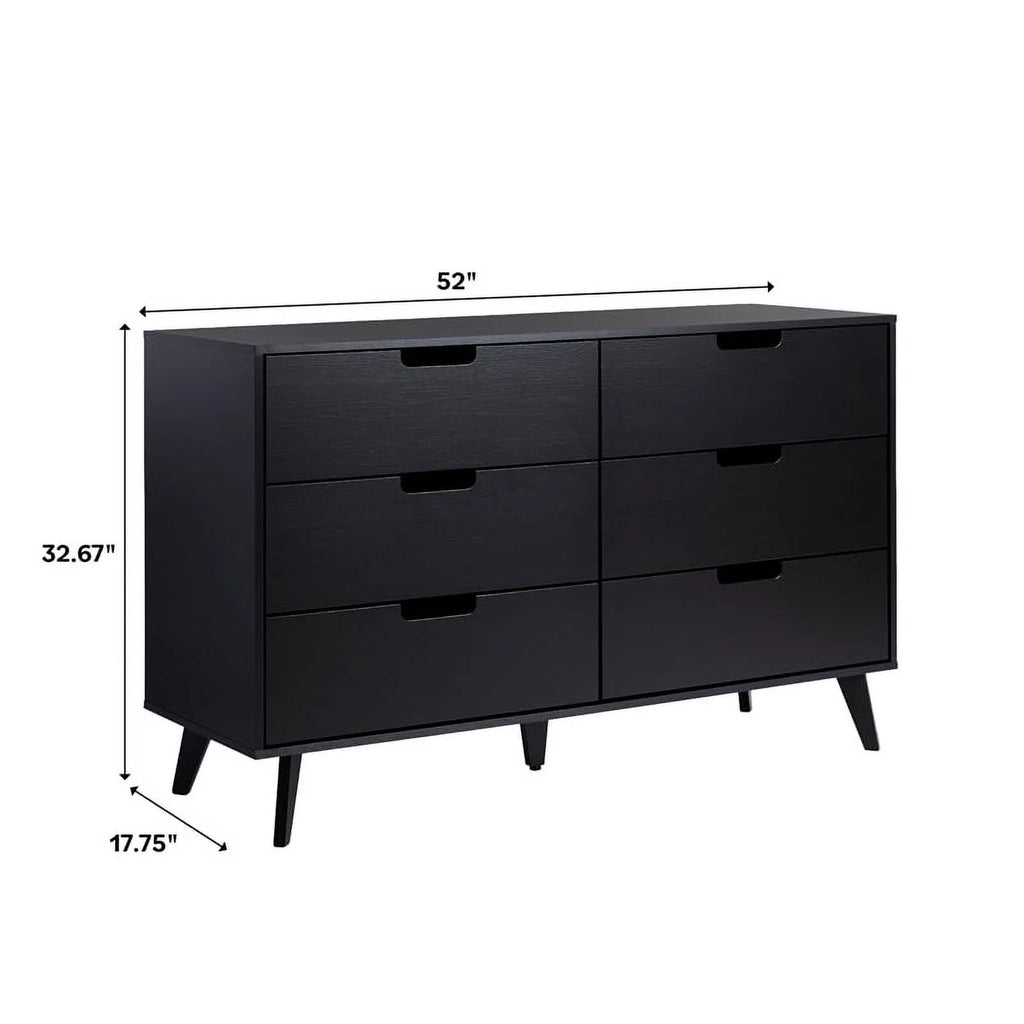 Black 6 Drawer Wood Dresser A9018