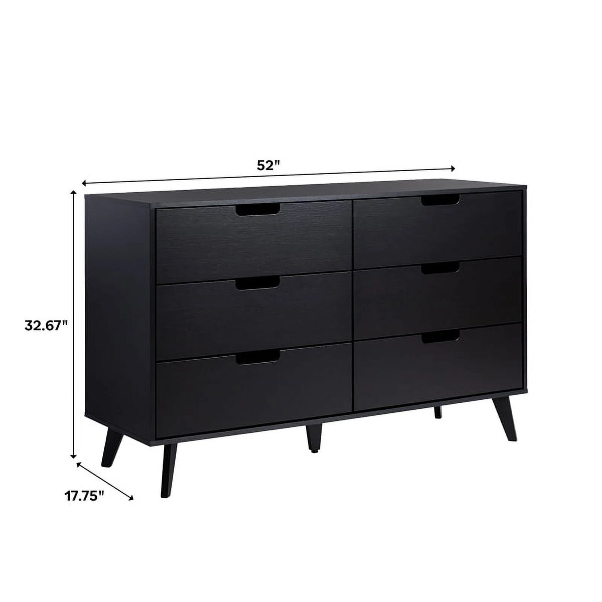 Black 6 Drawer Wood Dresser A9018