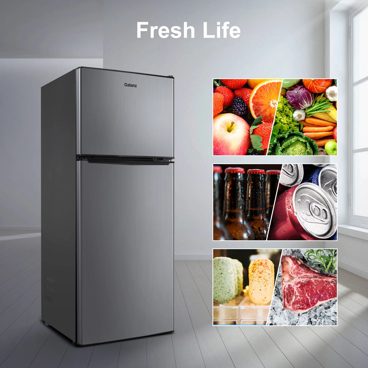 Stainless Steel Two Door Mini Refrigerator with Freezer S955