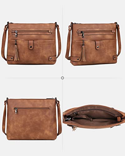 Large Leather Crossbody Bag with Multi Pocket U44106