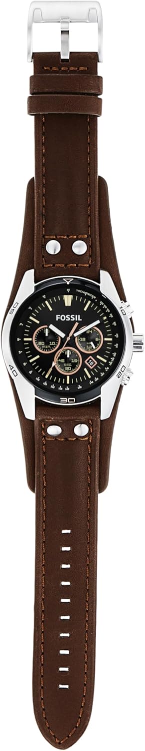 Silver Stainless Steel and Leather Chronograph Watch F91574