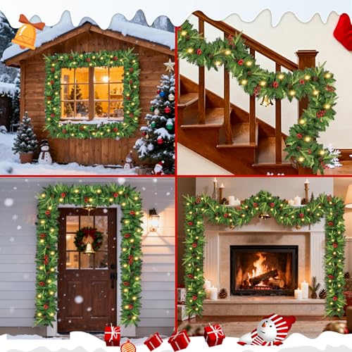 9ft Pre-Lit Artificial Christmas Garland with Pine Cones & Red Berries G44786