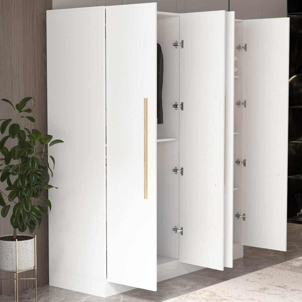 White Solid Wood Wardrobe Closet with Storage Shelves Y372