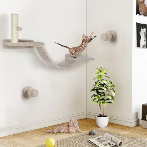 7 Pcs Cat Wall Shelves Set with Sisal Scratcher Post G720