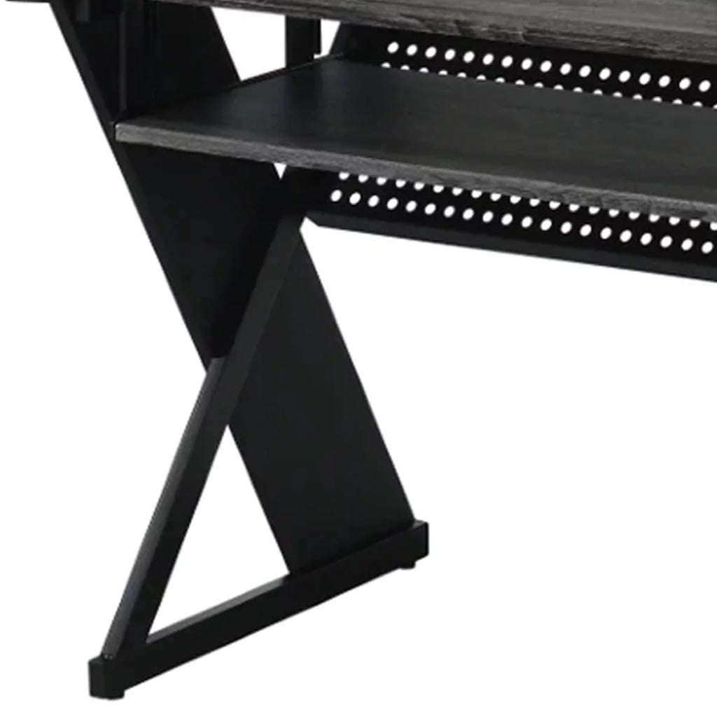 Gray Wood Music Desk Studio Station with Keyboard Tray and Shelves D340