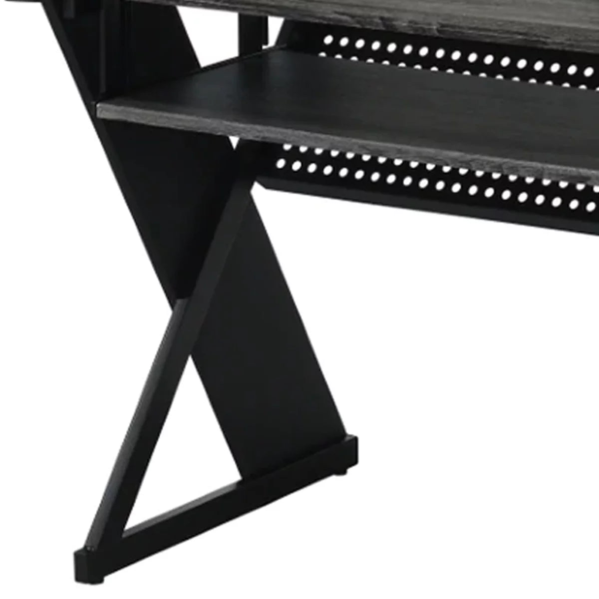 Gray Wood Music Desk Studio Station with Keyboard Tray and Shelves D340