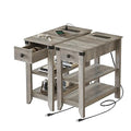 Set of 2 Narrow Side Table with Charging Station and Storage Drawer Rustic Grey B105