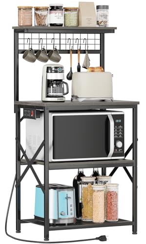 Rustic Brown 4 Tiers Kitchen Shelf Rack with Power Outlet O457685