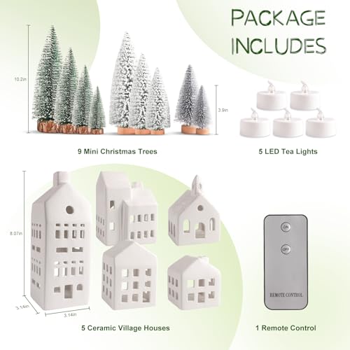 Christmas Village Sets of 5 Ceramic Houses with LED Lights and 9 Trees H372568