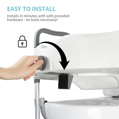 Grey+White 5 Inch Raised Toilet Seat with Handles C15909