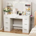 White Vanity Desk with LED Lighted Mirror and 7 Drawers P881489