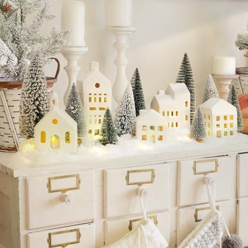 Christmas Village Sets of 5 Ceramic Houses with LED Lights and 9 Trees H372568