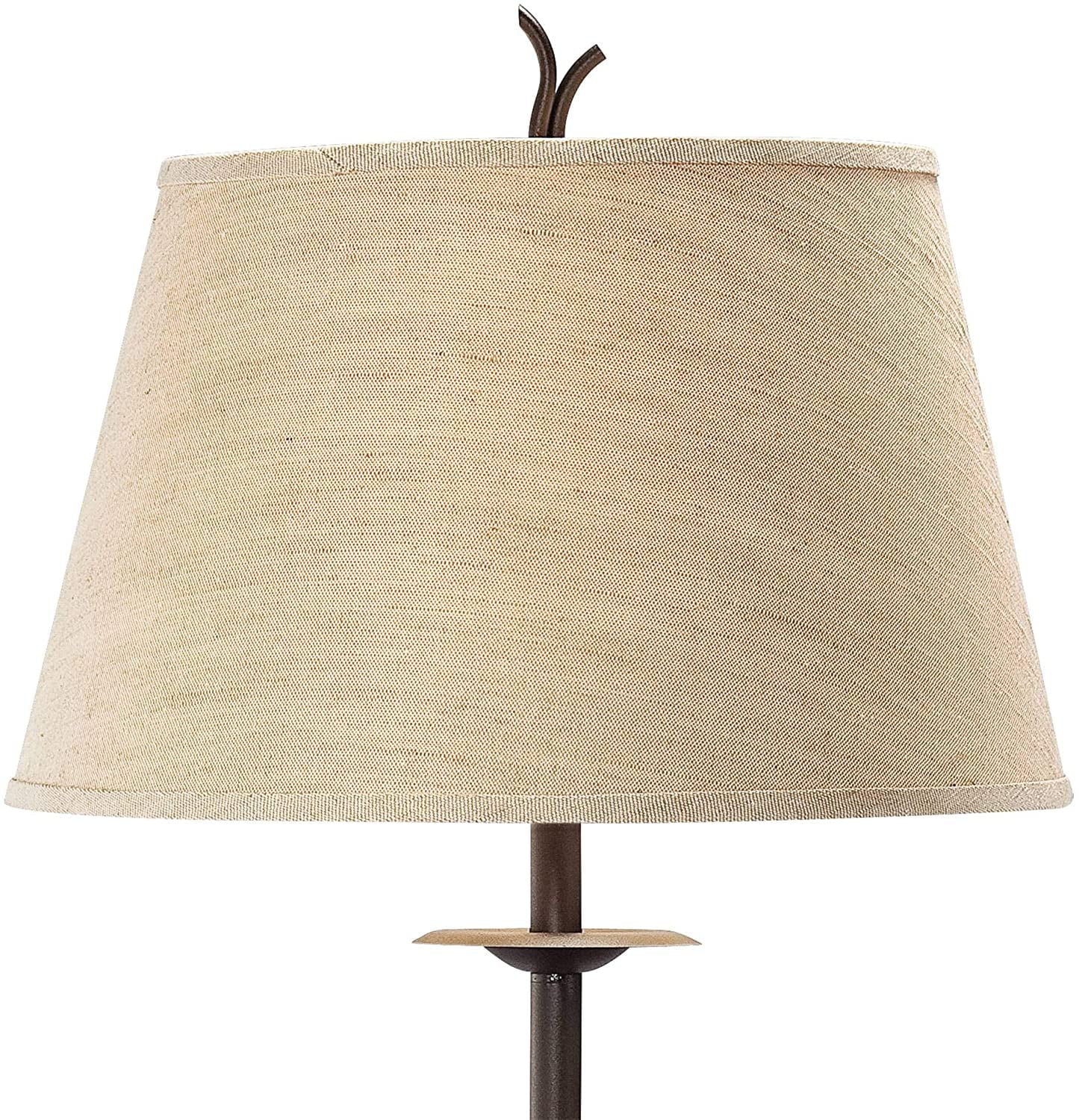 Rustic Farmhouse Floor Lamp with Tray End Table 63.5" Tall Wood Twisted Iron Base Brown Linen Fabric Tapered Drum Shade A599932