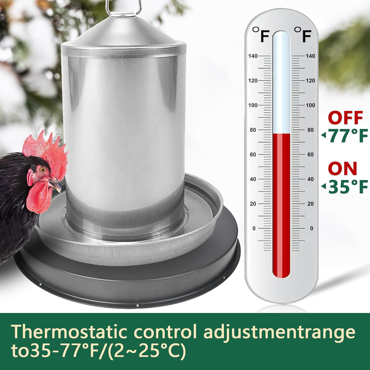 15IN 125W Heated Chicken Waterer Base with Thermostat O8546