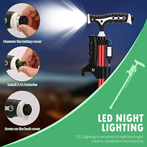 Aluminum Alloy Lightweight Height Adjustable Heavy Duty Foldable Walking Cane with LED O290