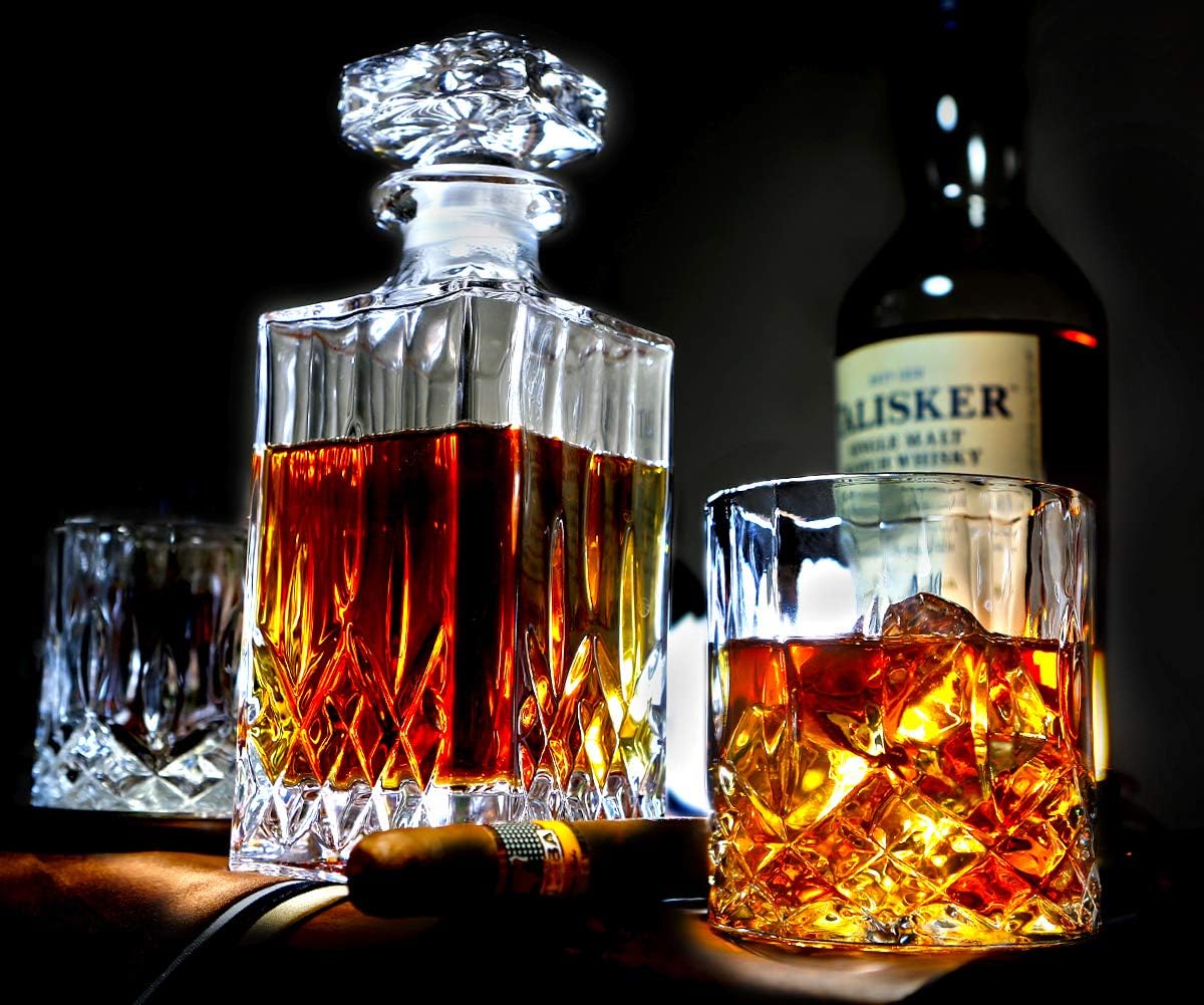 5PC Crystal Whiskey Decanter Set with 4 Glasses M2815