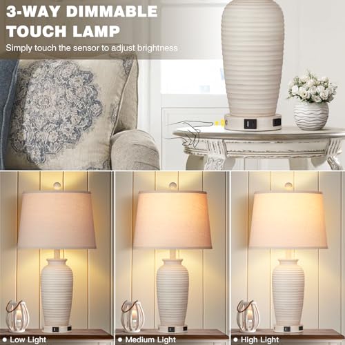 Set of 2 25" Touch Control Table Lamps with USB A+C Ports & AC Outlet U317