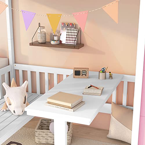 Pink Twin-Over-Twin Bunk Bed with Slide, 2 Drawers, 3 Shelves, Solid Wood A1533