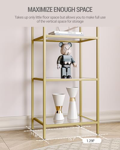 6 Tier Black Tempered Glass Steel Frame Bookcase G6283