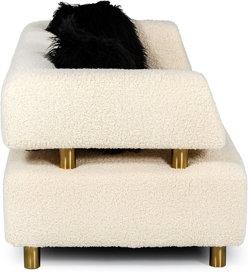 Beige Polyester Fabric Upholstered Sofa with Brushed Gold Stainless Steel Legs J5353