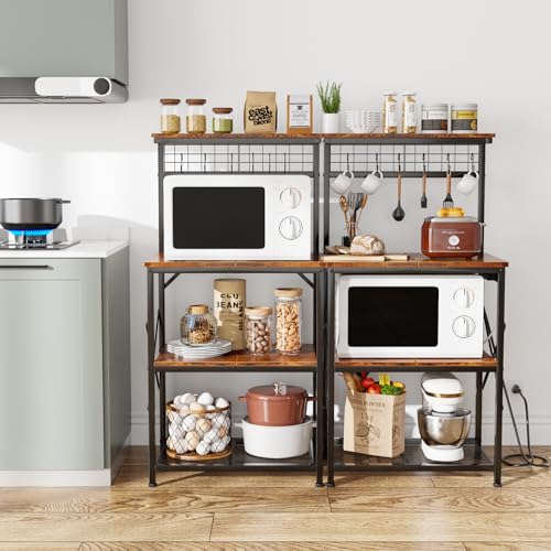 Rustic Brown 4 Tiers Kitchen Shelf Rack with Power Outlet O457685
