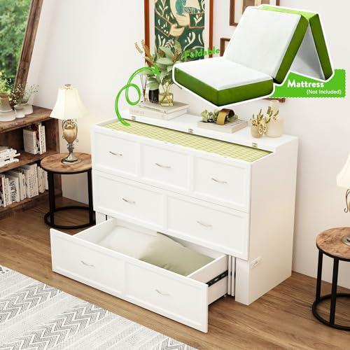 Queen Size White Murphy Bed with 1 Drawer E2995