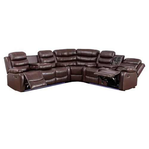 White PU Leather L-Shaped 9 Seater Reclining Sectional Sofa with LED Light Q98840