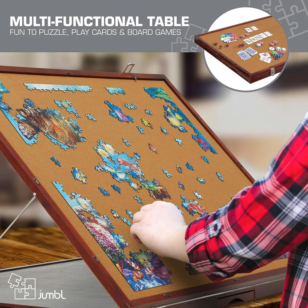 1500-Piece Tilting Puzzle Board with Felt Surface, 6 Removable Sorting Drawers, 27” x 35” Wooden Jigsaw Puzzle Table W483