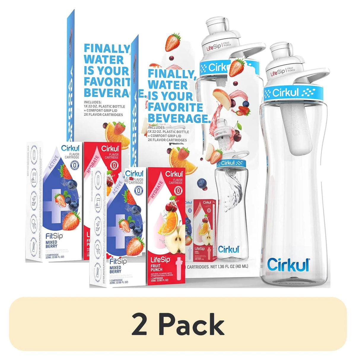 22oz Plastic Water Bottle Starter Kit with Blue Lid and 2 Flavor Cartridges Z633974