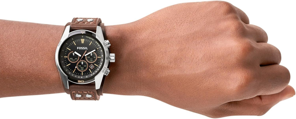 Silver Stainless Steel and Leather Chronograph Watch F91574