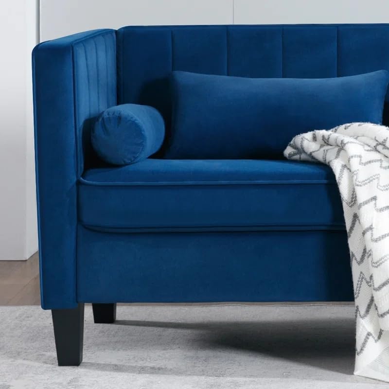Velvet 65" Loveseat Sofa with Bolster Pillows and Back Cushion B727