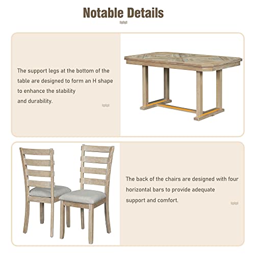 6-Piece Rubber Wood Dining Table Set with 4 Cushioned Chairs and Bench, Light Gray N7668