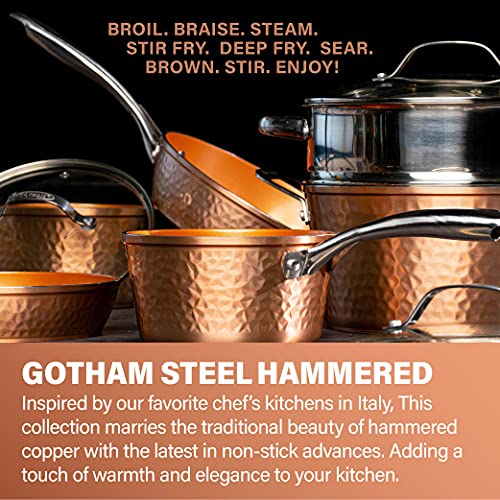 3 Piece Hammered Copper Nonstick Frying Pan Set with Glass Lid Q30655