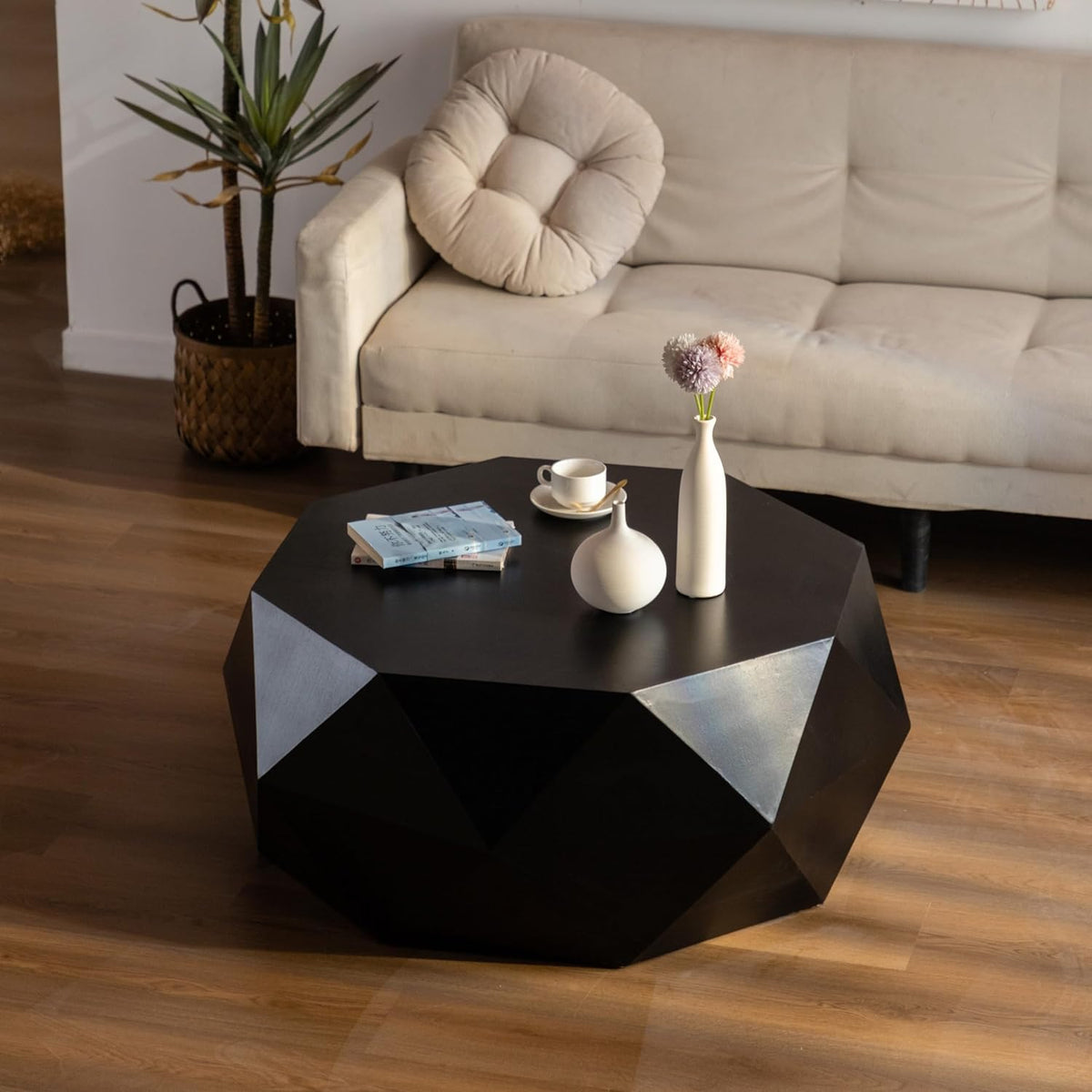 Black Round Wood Coffee Table C650